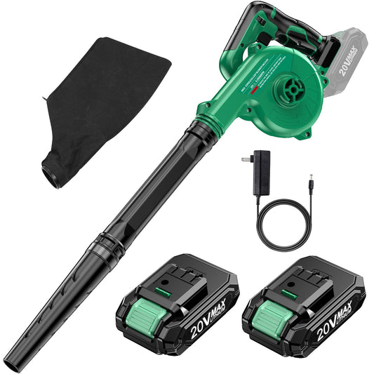 KIMO Cordless Leaf Blower & Vacuum with 2 X 2.0 Battery & Charger, 2-in-1 20V Leaf Blower Cordless, 150CFM Lightweight Mini Cordless Leaf Vacuum, Handheld Electric Blowers for Lawn Care/Dust/Pet Hair