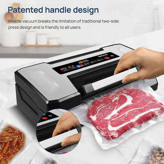 Food Vacuum Sealer with Preservation Dry/Moist/Liquid Modes, LED Indicator Light, Handle Locked Design, Built-in Cutter and Bag Storage
