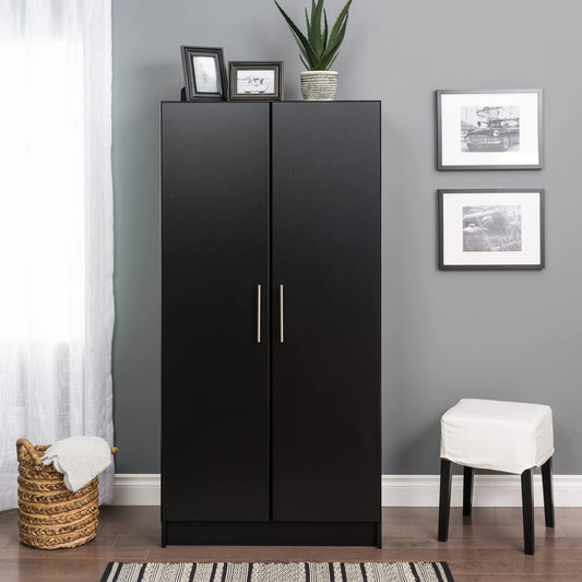 Elite 2 Door Wardrobe Cabinet, 32" W x 65" H x 20" D, Black