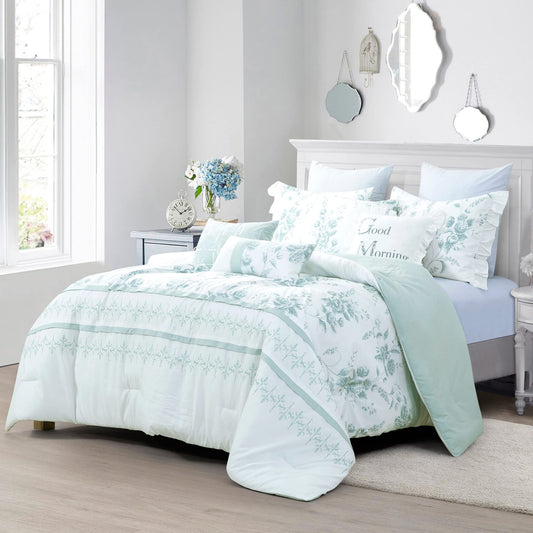 Safus Melody 7-Piece Comforter Set - Beautiful Motif Design Bedding Set with Embrodery Print