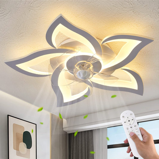 Flush Mount Ceiling Fan with Lights, 24" White ,Remote Control, 6 Speeds 3 Light Color Low Profile Ceiling Fan for Kitchen