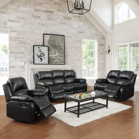 Ocstta Leather Recliner Sofa Set for Living Room Furniture Set,Recliner Sofa Set for House/Office(Leather Sofa Set 3 Pieces) Black