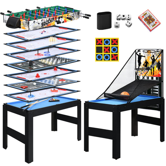 RayChee 48" Multi Game Tables 15-in-1 Combo Game Table Compact Combination Game Tables w/Foosball, Air Hockey, Pool, Ping Pong, Basketball, Chess, Bowling, Shuffleboard for Home, Game Room, Family