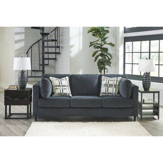 Signature Design by Ashley Kennewick Contemporary Sofa with 4 Accent Pillows, Charcoal Gray