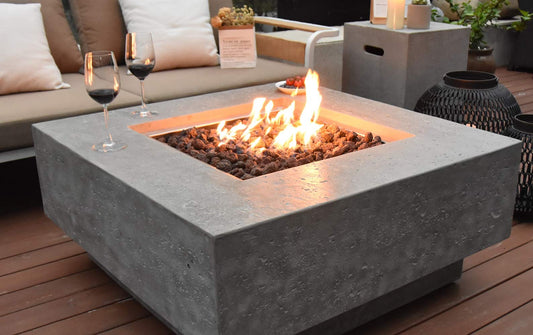 Elementi Manhattan Outdoor Table 37 Inches Natural Gas Patio Heater Concrete Firepits Outside Electronic Ignition Backyard Fireplace Cover Lava Rock Included