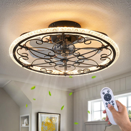 Caged Ceiling Fan with Lights Remote Control, 6 Speeds Farmhouse Industrial Ceiling Fan, Retro Ceiling Fan with Light for Kitchen Bedroom Living Room