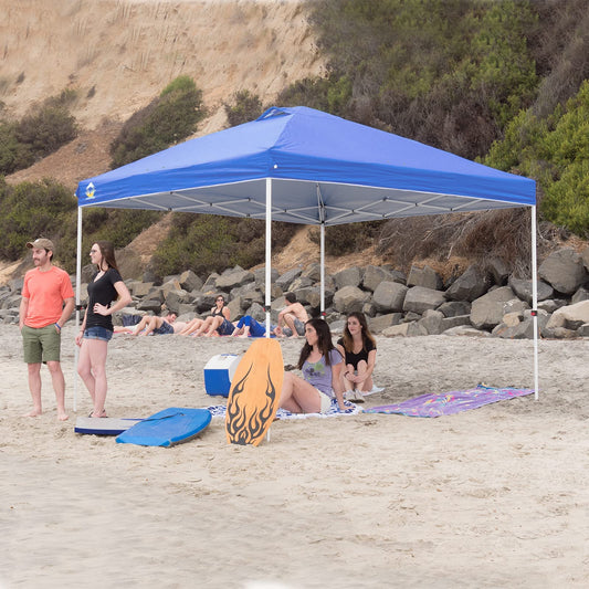 CROWN SHADES 10x10 Pop Up Canopy, Patented Center Lock One Push Instant Popup Outdoor Canopy Tent, Newly Designed Storage Bag, 8 Stakes, 4 Ropes, Blue