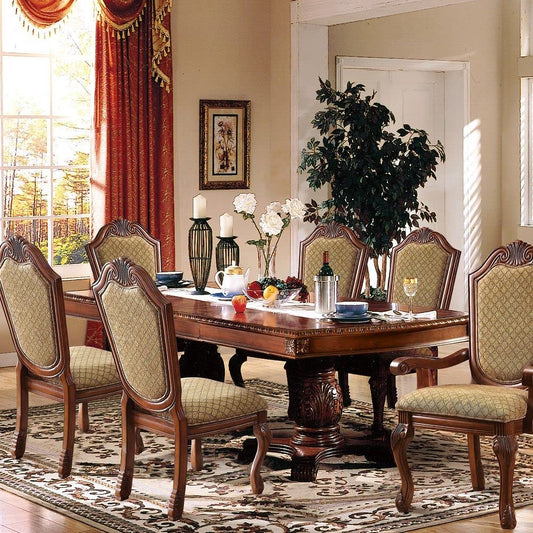 Formal 7-Piece Dining Set with Dining Extension Table, 4 Side Chairs and 2 Arm Chairs