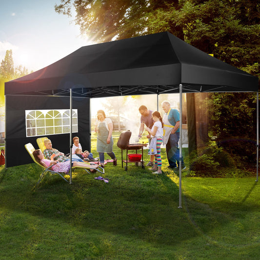 Tooluck 10x20 Pop up Canopy with 6 sidewalls Commercial Heavy Duty Canopy UPF 50+ All Weather Waterproof Outdoor Wedding Party Tents for Parties Canopy Gazebo with Roller Bag,Black(Windproof Upgraded)