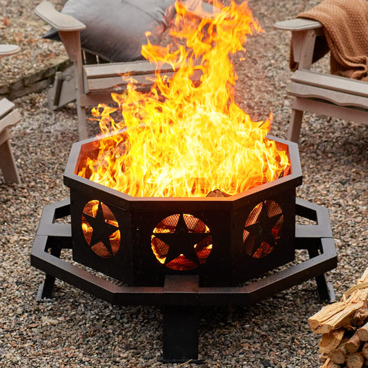 35 inch Fire Pit, Outdoor Wood Burning Fire Pit Octagonal Heavy Duty Firepit for Camping, Backyard, Patio, Black