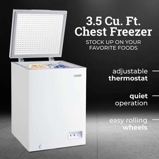 Igloo 3.5 Cu. Ft. Chest Freezer with Removable Basket and Front Defrost Water Drain,  Small Deep Freezer Perfect for Homes, Garages, and RVs, White