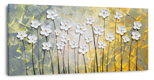 Yellow and White Flower Canvas Hand Painted Heavy Textured Wall Art Painting