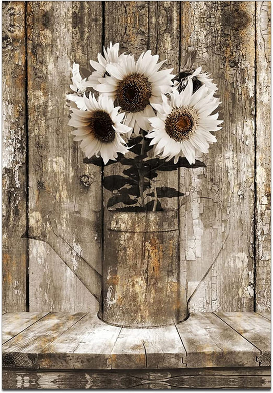 Farmhouse Wall Decor Canvas Wall Art Rustic Floral Country Sunflower 16"x24" Home Decor for Bedroom LivingRoom Rustic Decor Artwork Poster (Unframed)