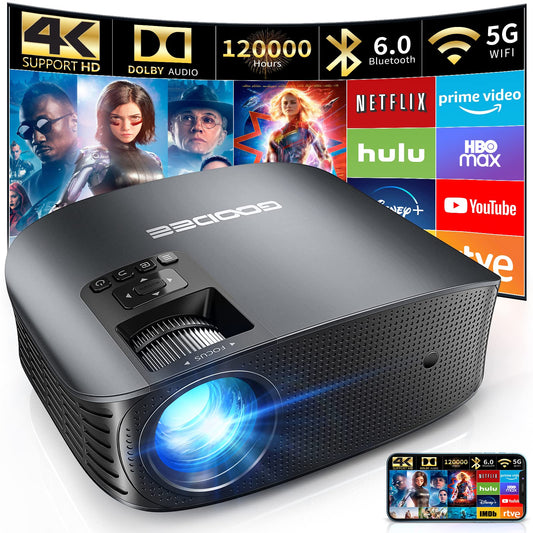 4K With WiFi And Bluetooth Supported, FHD 1080P Mini Projector For Outdoor Moives, 5G Video Projector For Home Theater Dolby Audio Zoom Portable Projector TV Stick PPT (YG600 Plus)