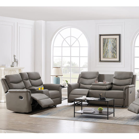 Eafurn Living Room Sofa Sets, 3 Seater Manual Reclining Sofa & Loveseat Chair with Storage Console & 4 Cup Holders and Footrest, Sectional Couch Home Theater Seating RV Furniture, Grey