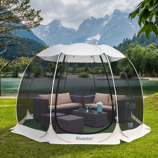 Alvantor Screen House Room Camping Tent Outdoor Canopy Pop Up Sun Shade Hexagon Shelter Mesh Walls Not Waterproof 10'x10' Beige Patent