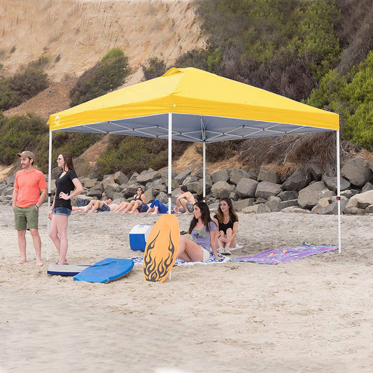 CROWN SHADES 10x10 Pop Up Canopy, Patented Center Lock One Push Instant Popup Outdoor Canopy Tent, Newly Designed Storage Bag, 8 Stakes, 4 Ropes, Yellow