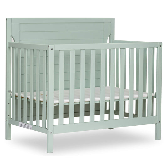 Dream On Me Bellport 4 in 1 Convertible Mini/Portable Crib in Light Seafoam Green, Non-Toxic Finish, Made of Sustainable New Zealand Pinewood, with 3 Mattress Height Settings