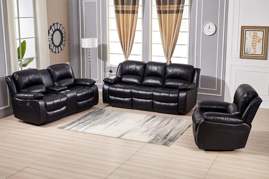 Power Reclining Bonded Leather Living Room Set (Black, Sofa+Loveseat+Chair)