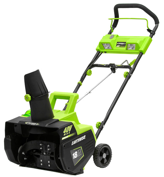 Earthwise SN74018 Cordless Electric 40-Volt 4Ah Brushless Motor, 18-Inch Snow Thrower, 500lbs/Minute, With LED spotlight (Battery and Charger Included)