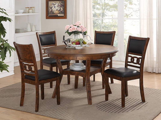 New Classic Furniture Gia 5-Piece Round Dining Set with 1 Dining Table and 4 Chairs, 47-Inch, Brown