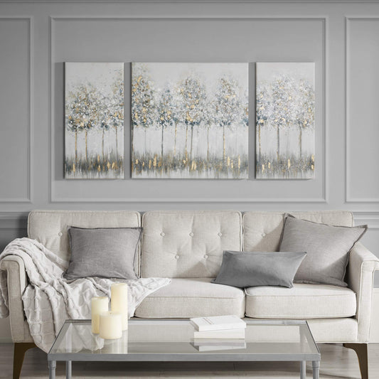 Madison Park Wall Art Living Room Décor - Scenery Triptych Canvas Home Accent Modern Dining Bathroom Decoration, Ready to Hang Painting for Bedroom, Multi-Sizes, Blue Midst Forest 3 Piece