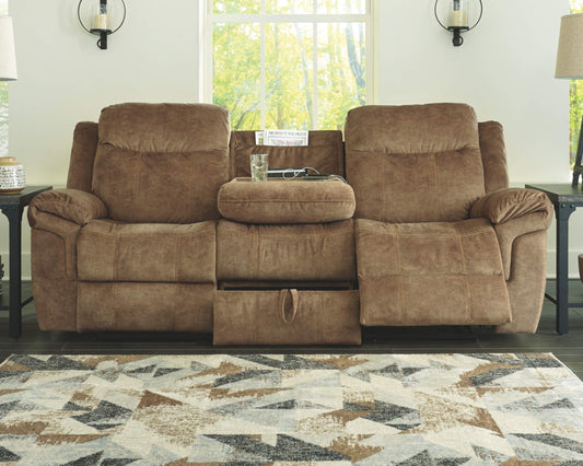 Signature Design by Ashley Huddle-Up Manual Reclining Sofa with Drop Down Table, Storage & USB Outlets, Brown