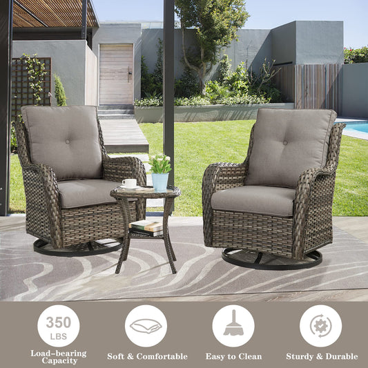 Belord Swivel Rocking Patio Chairs - 3 Pieces Patio Wicker Furniture Sets, Outdoor Wicker Swivel Rcoker Chairs Includes 2 Rocking Swivel Chair and 1 Side Table