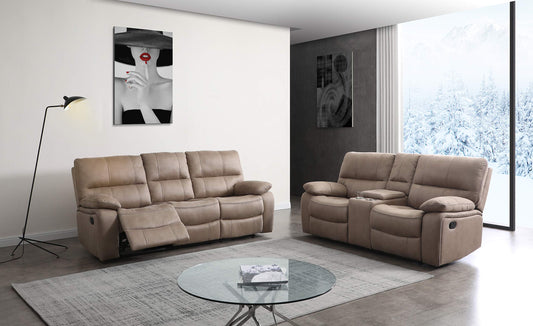 Microfiber Reclining Sofa Couch Set Living Room Set 8007 (Taupe, Sofa+Loveseat)
