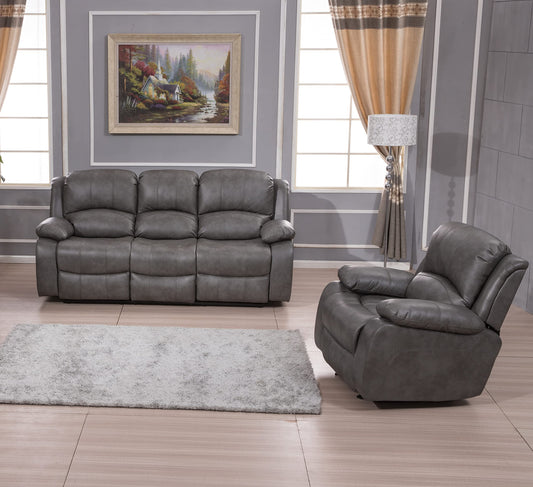Betsy Furniture Bonded Leather Recliner Set Living Room Set, Sofa, Loveseat, Chair 8018 (Grey, Living Room Set)