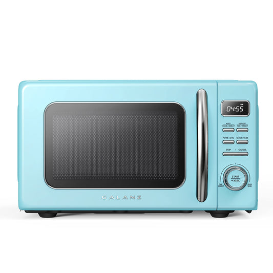 Retro Countertop Microwave Oven with Auto Cook & Reheat, Defrost, Quick Start Functions, Easy Clean with Glass Turntable, Pull Handle.7 cu ft, Blue