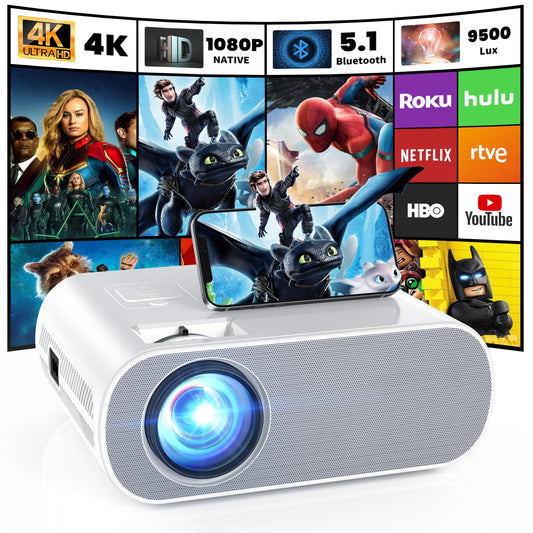 Native 1080P Full HD Bluetooth Projector with Speaker, 9500 Lumens Outdoor Portable Movie Mini Projector Compatible with Laptop, Smartphone, TV Stick, Xbox, PS5