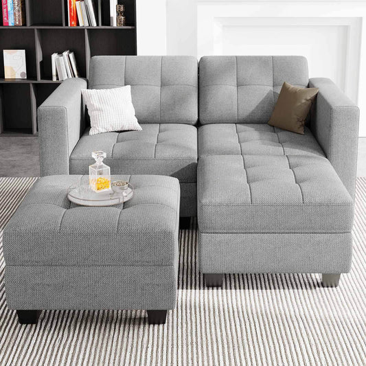 Light Gray Modular Sleeper Convertible Sectional Sofa with Storage