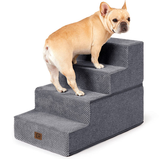 Dog Stairs for Small Dogs, 4-Step Dog Stairs for High Beds and Couch, Folding Pet Steps for Small Dogs and Cats, and High Bed Climbing, Non-Slip Balanced Dog Indoor Step, Grey, 3/4/5 Steps