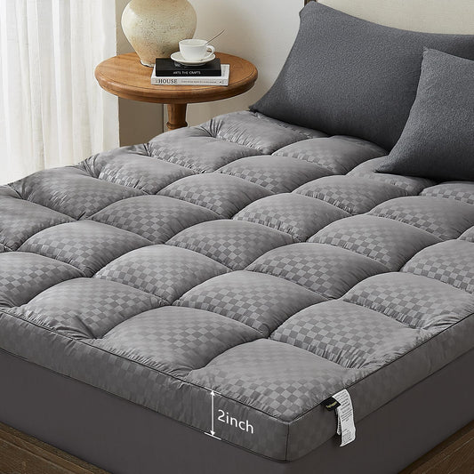 TopTopper Mattress Topper Queen Size, Cooling Mattress Pad Cover for Hot Sleepers, Extra Thick 5D Snow Down Alternative Overfilled Plush Pillow Top with 8-21 Inch Deep Pocket - 60"x80" Dark Grey
