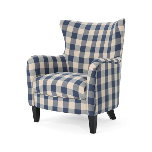 Christopher Knight Home Oliver Farmhouse Accent Armchair, Checkerboard, Polyester and Birch Wood, Blue Floral