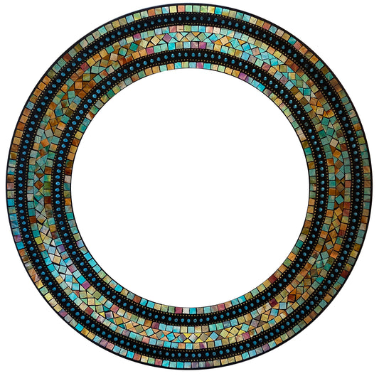 Zorigs Mosaic Mirror, Handcrafted Mosaic Decorative Wall Mirror, 24" Round Wall Mirror of Turquoise, Green, Brown, Yellow and Indigo Reflective Glass Pieces Decor, Wall Piece