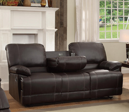 Homelegance Faux Leather Double Reclining Sofa, Brown