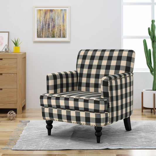 Christopher Knight Home Evete Tufted Fabric Club Accent Chair, Black Checkerboard