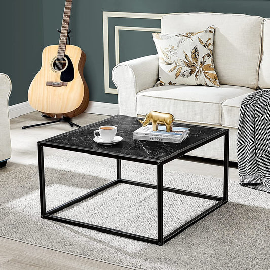 SAYGOER Black Coffee Table Small Square Coffee Tables Simple Modern Center Table for Living Room Home Office 27.6 * 27.6 * 15.7Inch, Easy Assembly, Black Faux Marble