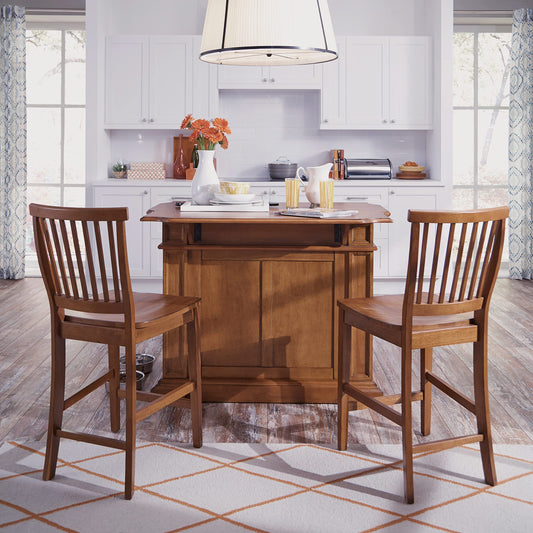 Americana Oak Kitchen Island with Stools by Home Styles