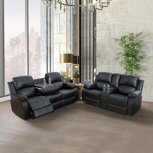 Beverly Fine Furniture Alpine Living Room Recliner Set Include Love seat, Sofa, 2-Piece, Black