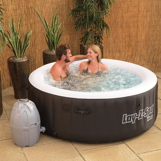 Bestway Miami SaluSpa 2 to 4 Person Inflatable Round Outdoor Hot Tub Spa with 140 Soothing AirJets, Filter Cartridges, Pump, & Insulated Cover, Black