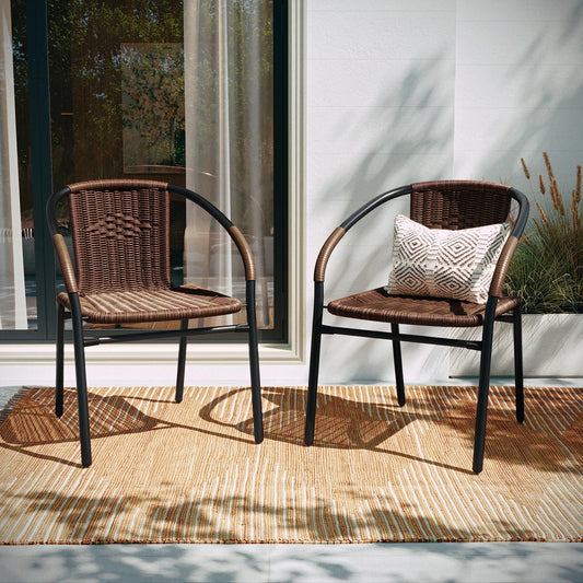 4 Pack Medium Brown Rattan Indoor-Outdoor Restaurant Stack Chair | Versatile and Stylish Seating