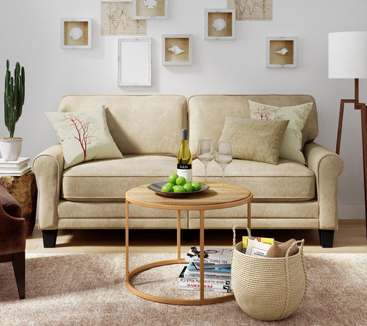 Serta Copenhagen 73" Sofa - Pillowed Back Cushions and Rounded Arms, Durable Modern Upholstered Fabric - Tan