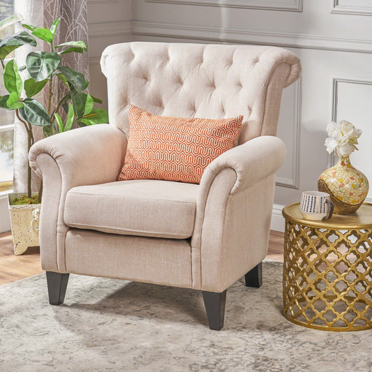Christopher Knight Home Greggory Tufted Fabric Club Accent Chair in Light Beige