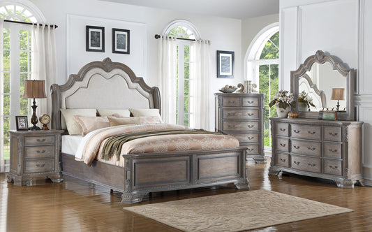 Upholstered Country Gray Queen Bedroom Set