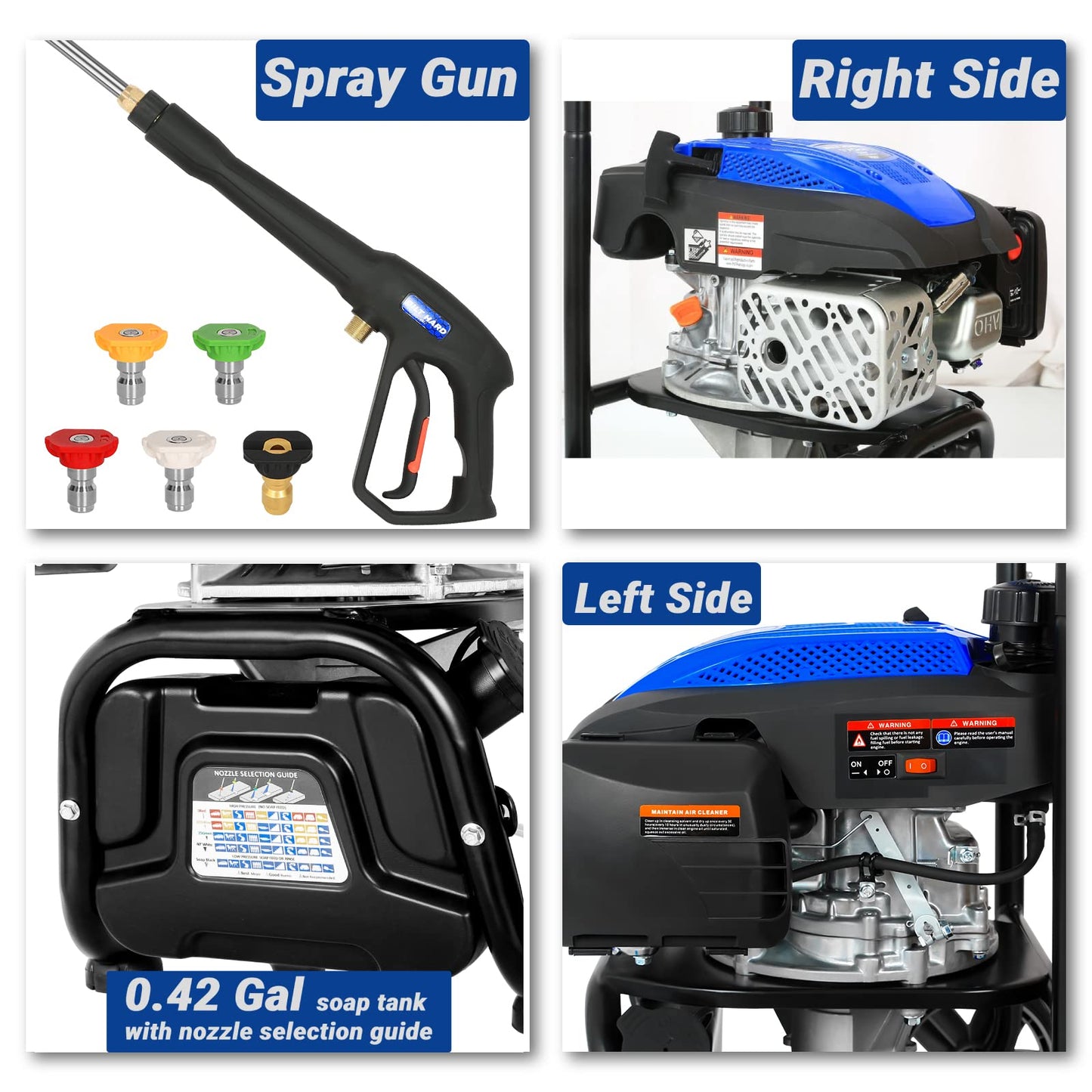 BILT HARD Gas Pressure Washer 3100 PSI 2.4 GPM, 5 Nozzle Tips 25ft Hose Power Washer with Soap Tank,High Pressure Washers Gas Powered, EPA & CARB Certified