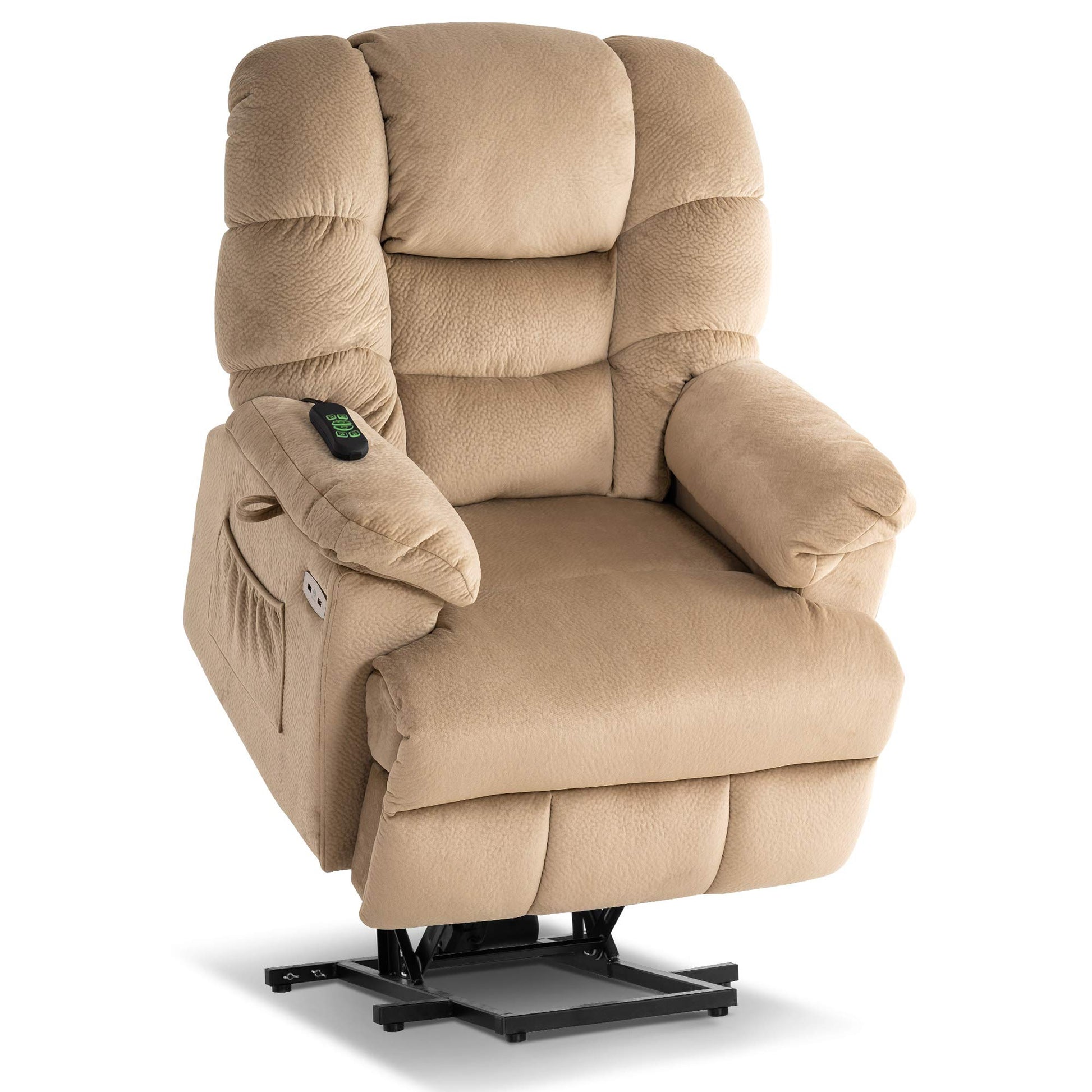 Mcombo Electric Power Lift Recliner Chair with Extended Footrest for Elderly People, 3 Positions, Hand Remote Control, Lumbar Pillow, 2 Cup Holders